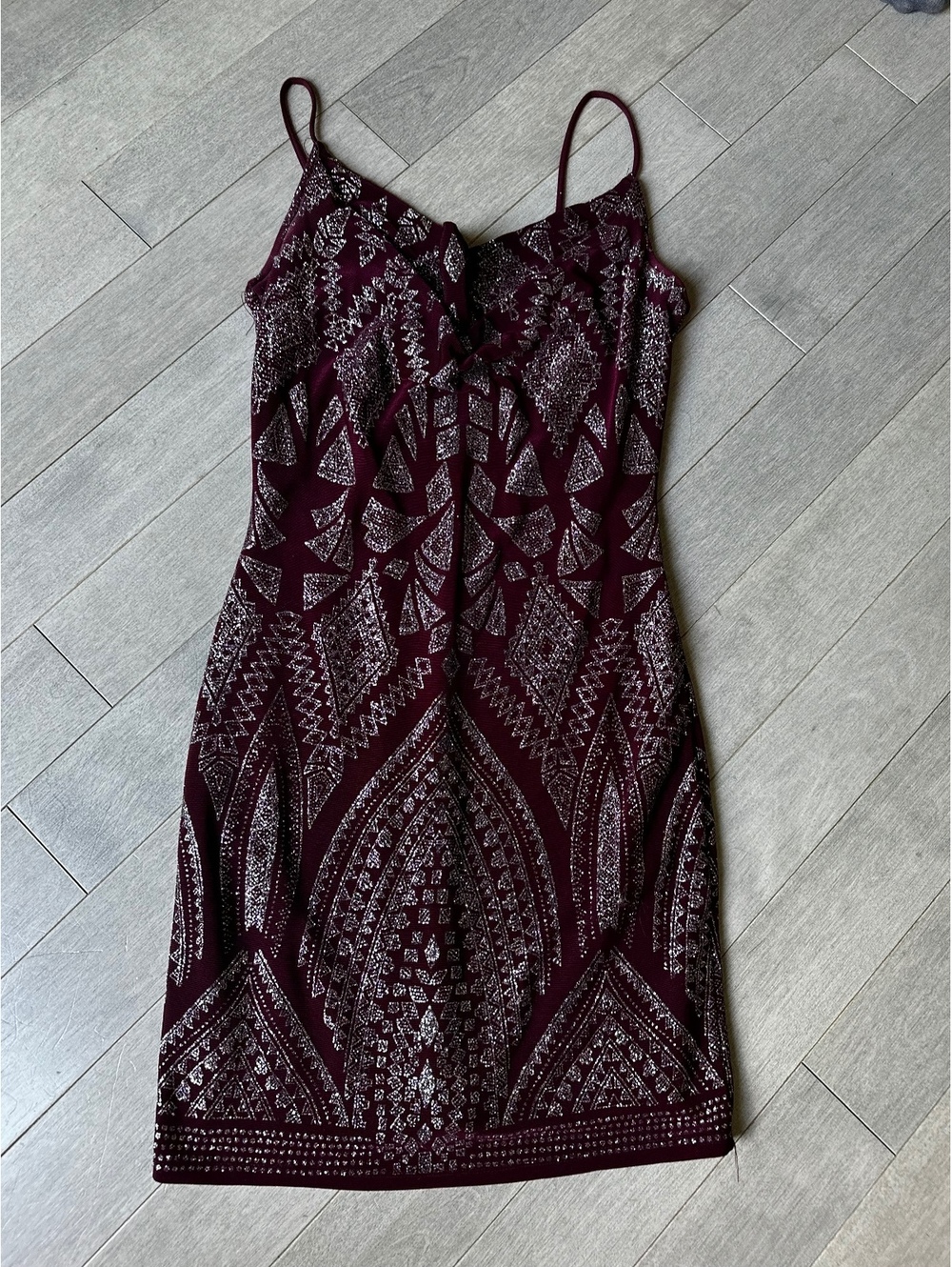 JUMP APPAREL Juniors Burgundy Glitter Evening Dress Short Cowl Neck prom small